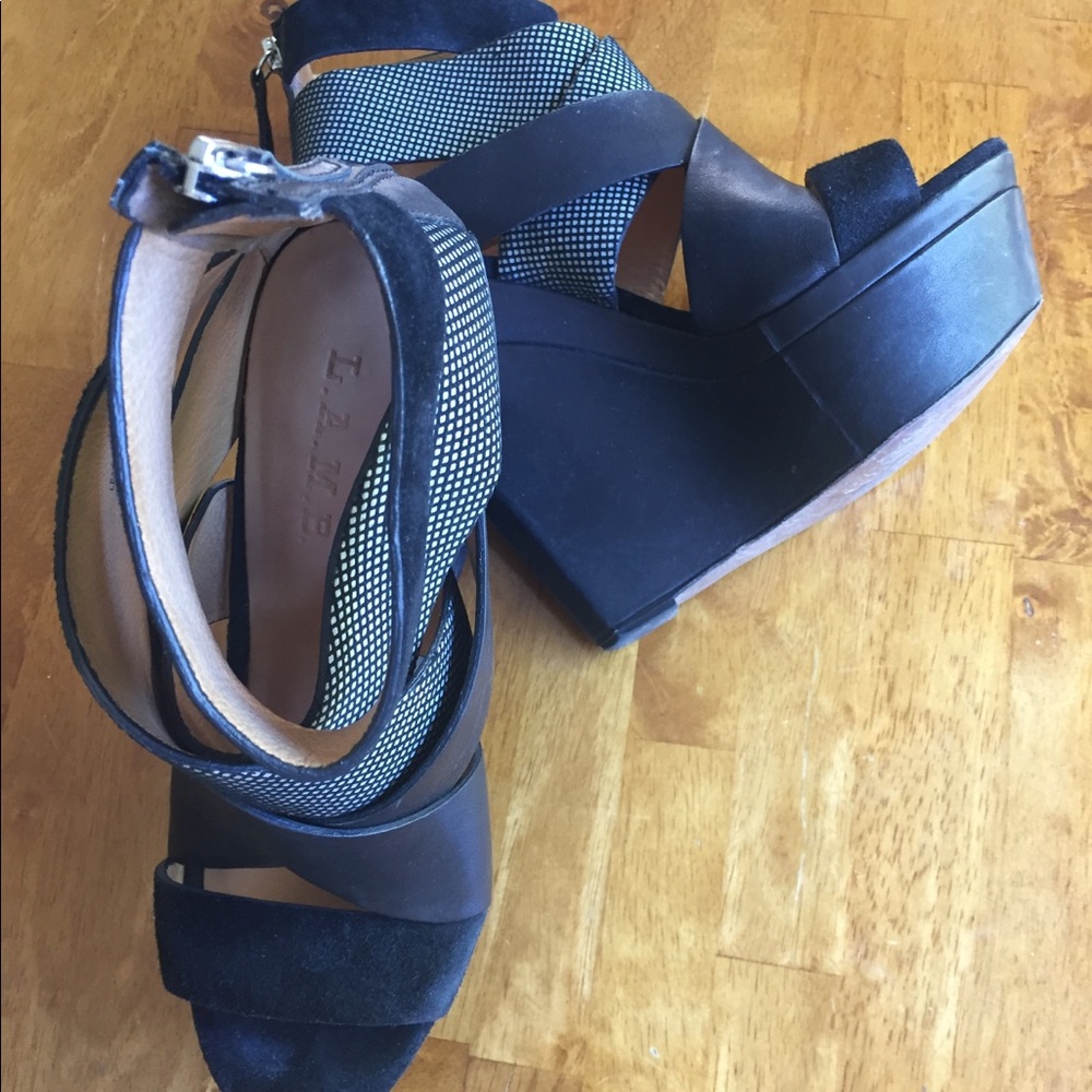 L.A.M.B. Wedges (leather, suede, suede patterned)